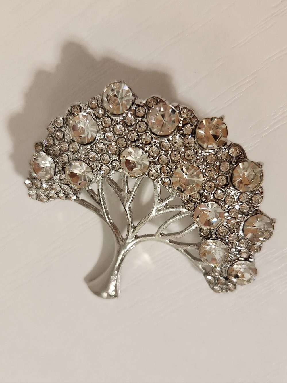 Tree of Life Clear Rhinestone Brooch in Silver Like New
